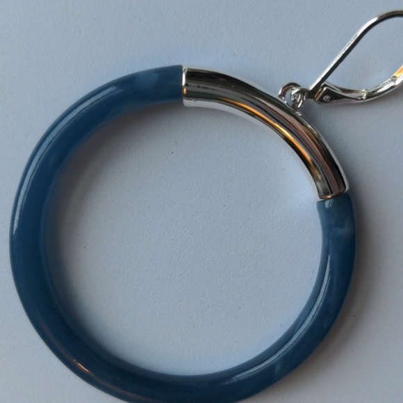 2 Kenneth Cole earrings.  Hoops.  Silver hoops,  Blue & silver dangle, drop. - Picture 6 of 6